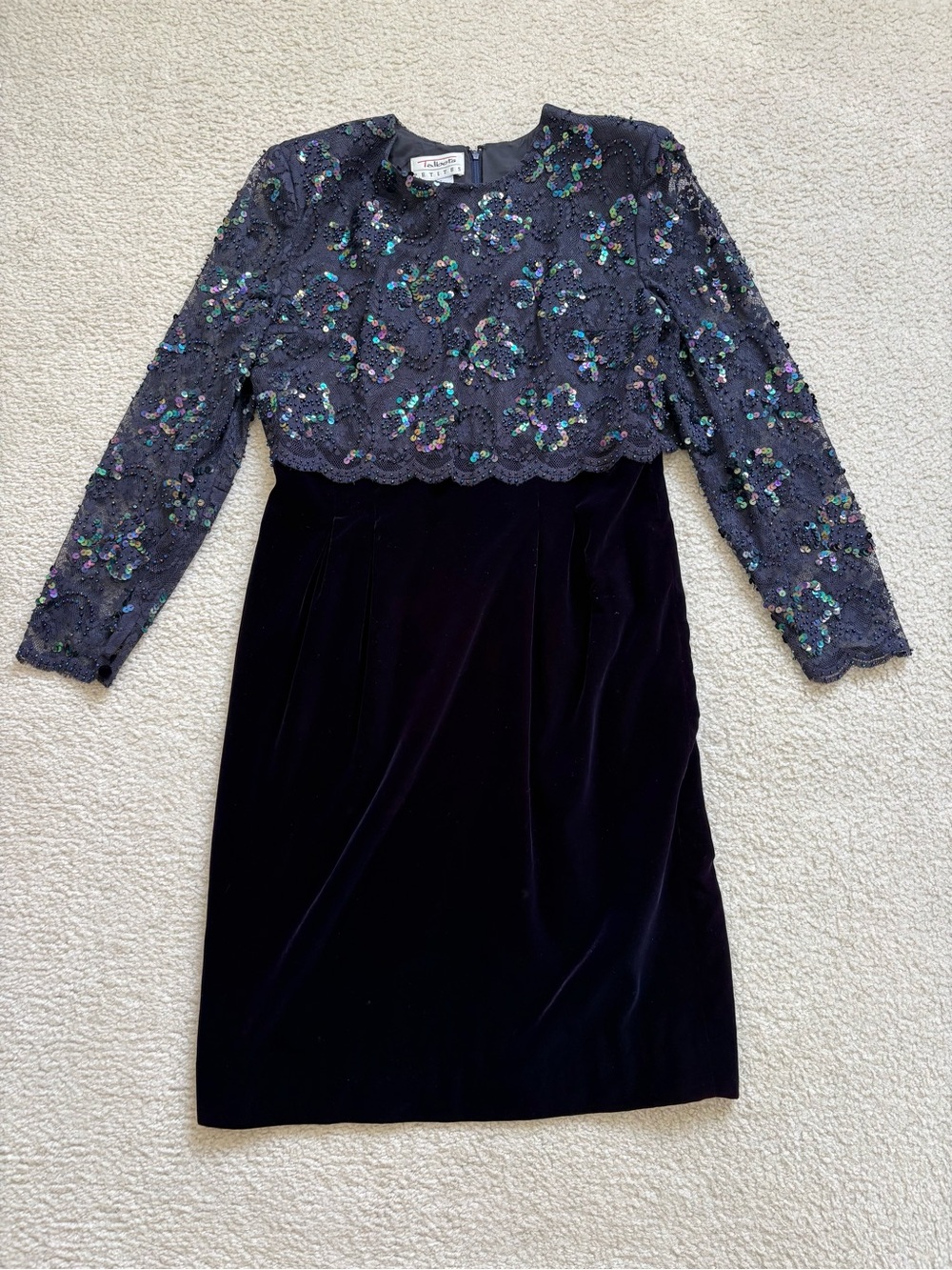 Vintage Talbots Petites navy blue velvet dress with sequin overlay sz 12 formal